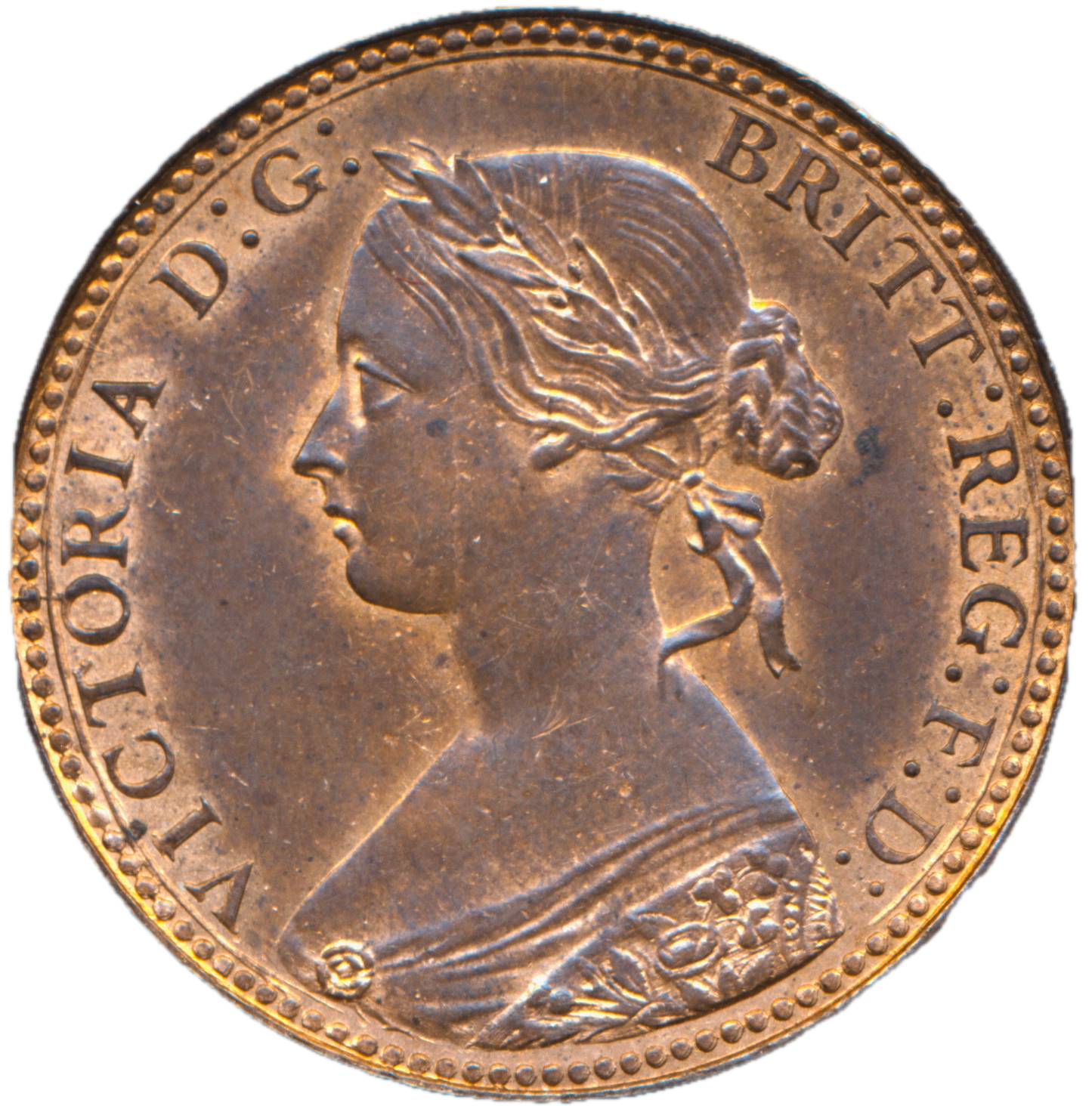1860 Halfpenny F 258 Obv 1 Rev A Rare (R8) UNC