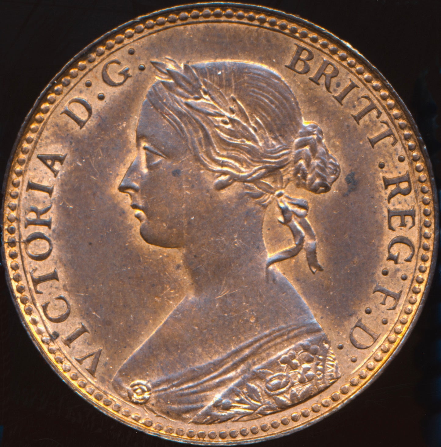 1860 Halfpenny F 258 Obv 1 Rev A Rare (R8) UNC