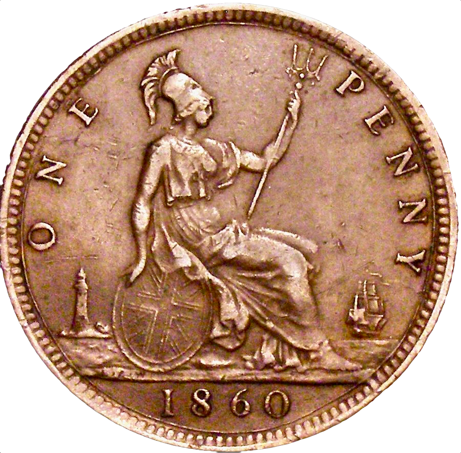 1860 Penny S3954 F17 Obv 6 Rev D Rare (R13) VF