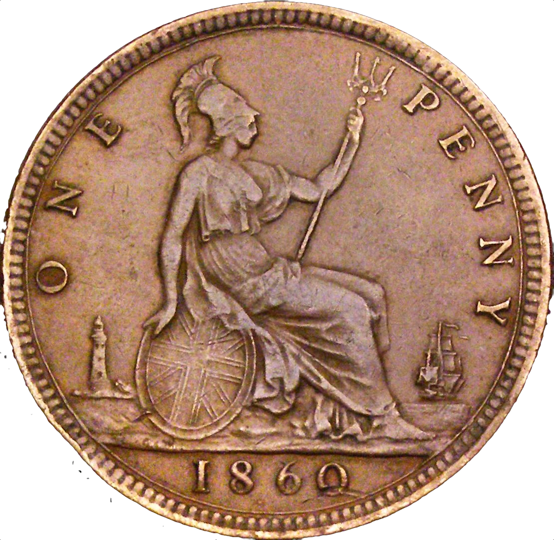 1860 Penny S3954 F17 Obv 6 Rev D Rare (R13) GVF