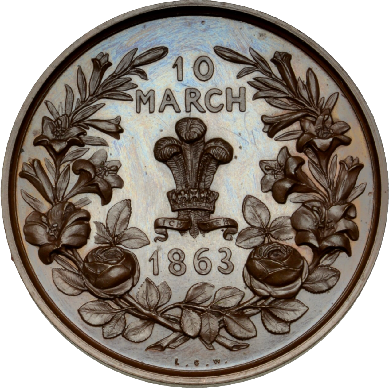 1863 Wedding of Edward and Alexandria 33mm bronze medal by LC Wyon BHM 2771
