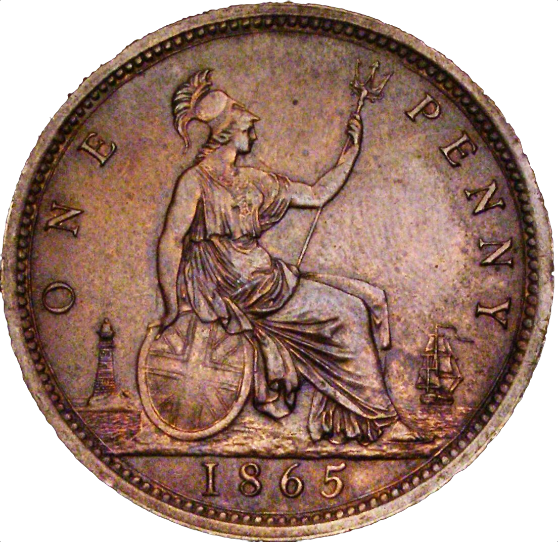 1865 Penny F50 Unaltered date AUNC