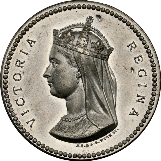 1872 International Exhibition 30mm white metal medal in box by J.S. & A.B. Wyon BHM 2943