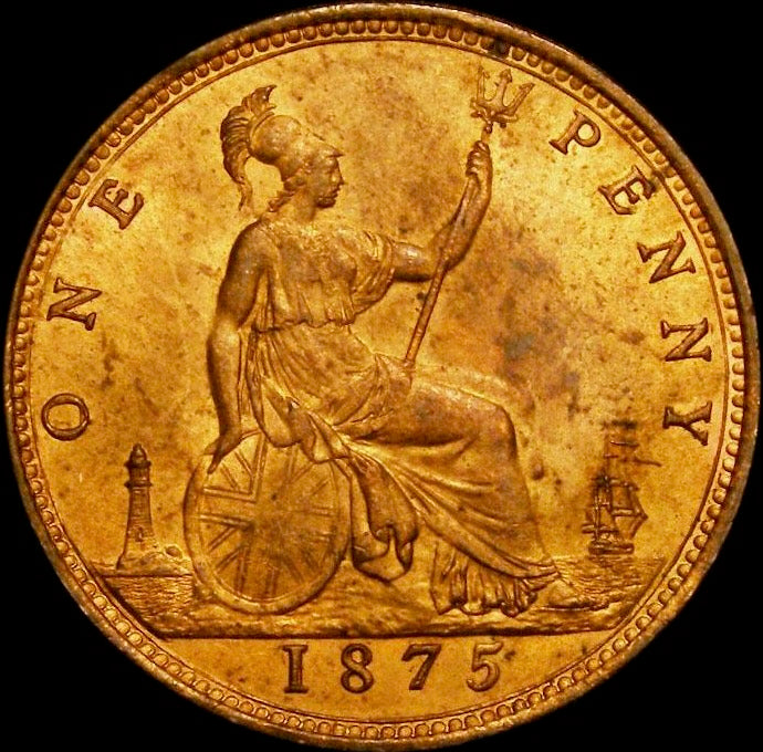 1875 Penny F82 Obv 8 Rev J UNC 80