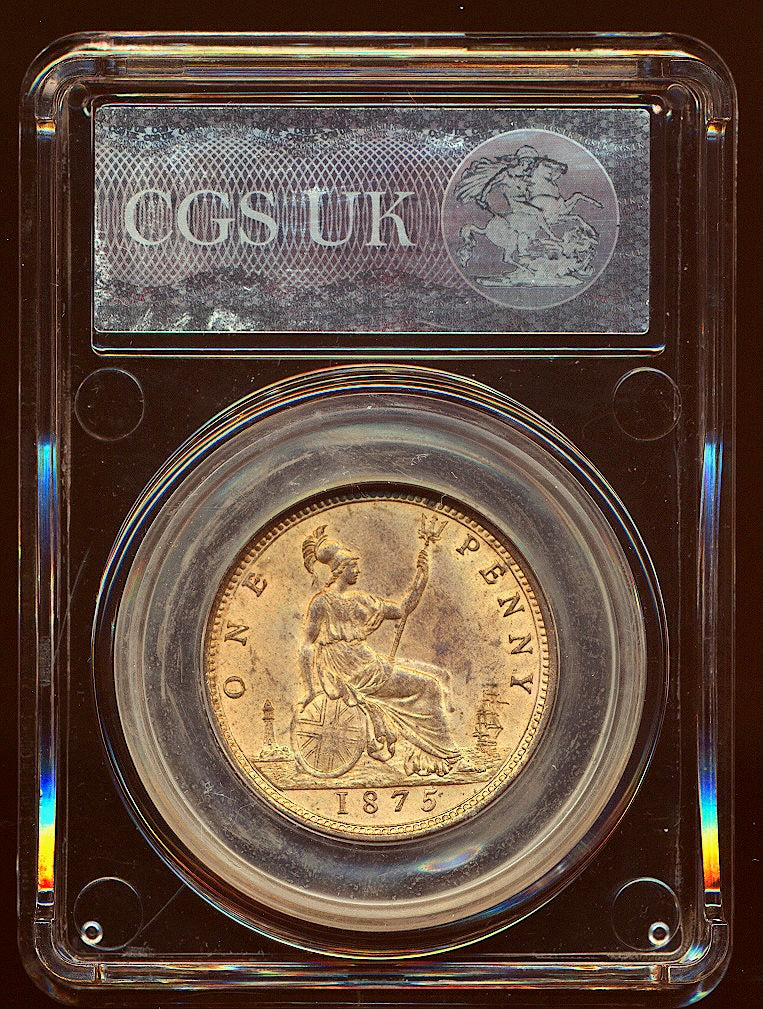 1875 Penny F82 Obv 8 Rev J UNC 80