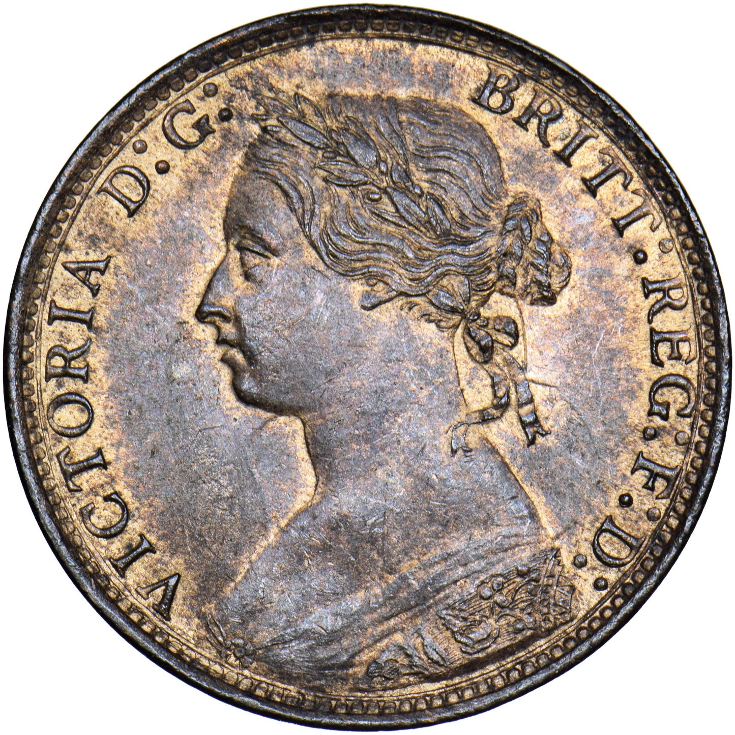 1877 Halfpenny F 330 Obv 13 Rev J Very rare (R14) GVF