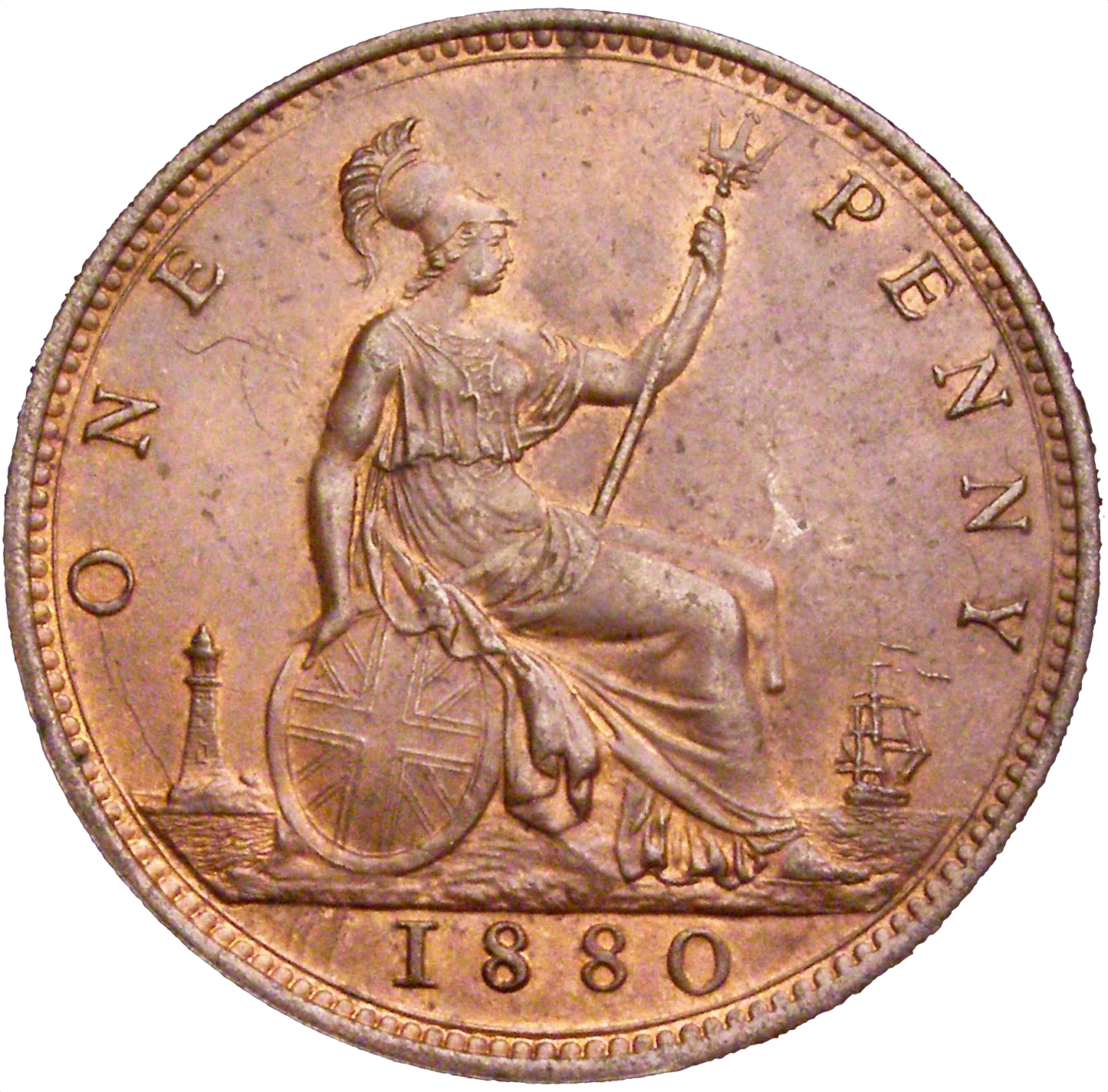 1880 Penny F99 Obv 9 Rev J UNC/AUNC