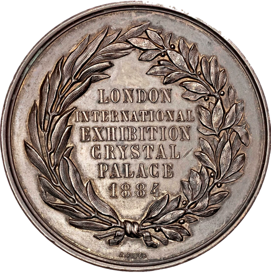 1884 International Exhibition 63mm official copper medal by Pinches and Fisch BHM 3174