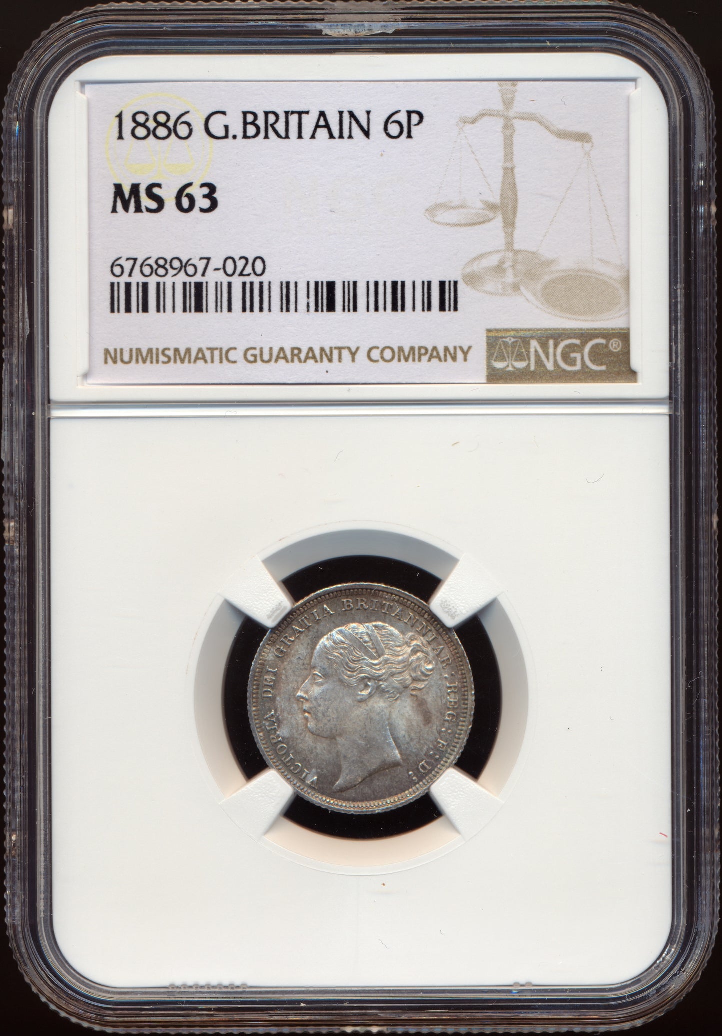 1886 Sixpence Third young head S3912 ESC 3260 MS63