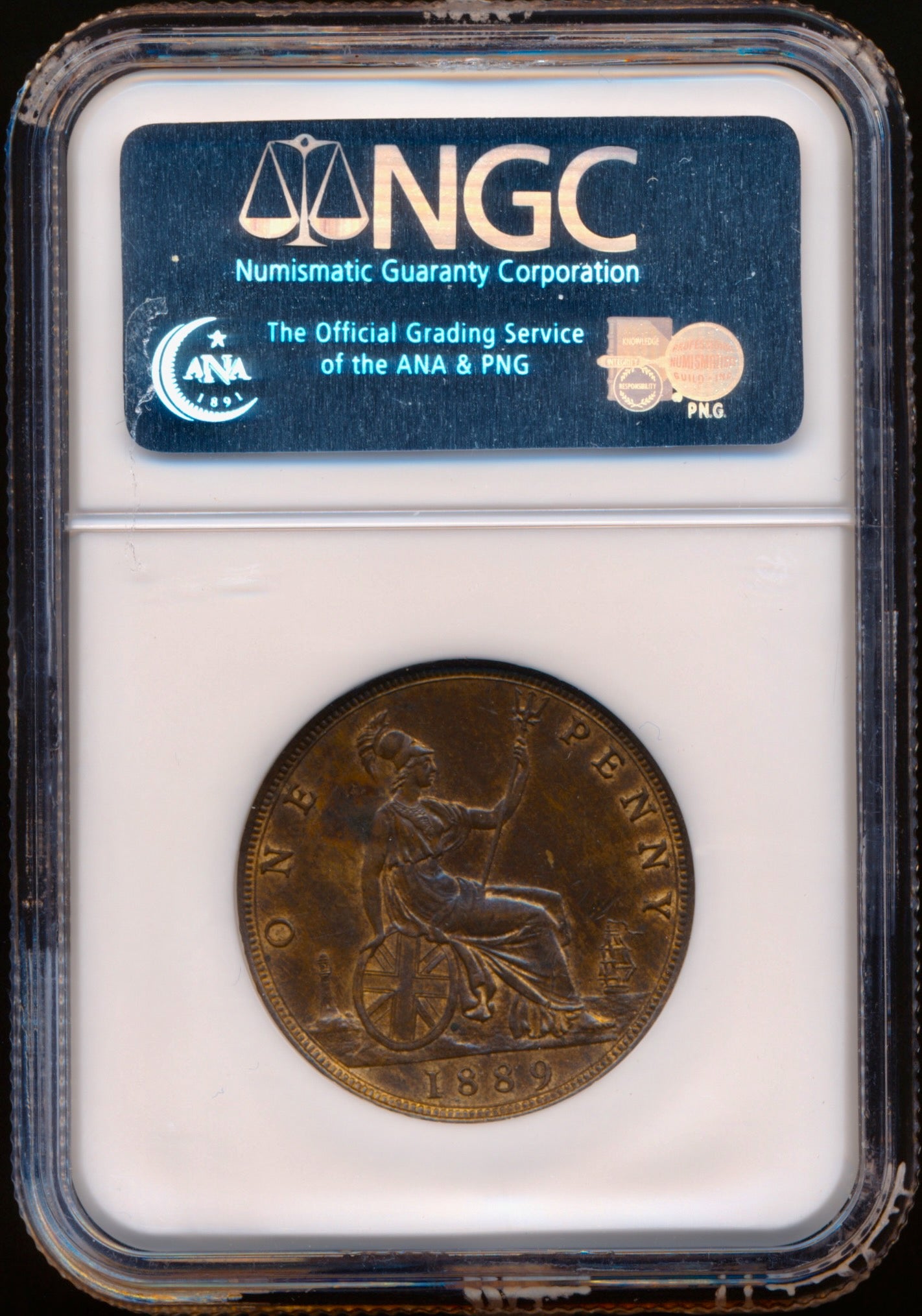 1889 Penny S3954 F128 Obv 13 Rev N AUNC AU58