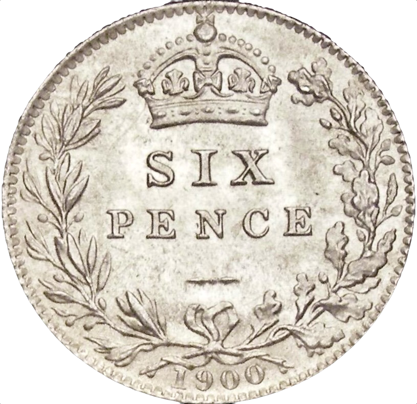 1900 Sixpence Old veiled head S3941 ESC 3293 AUNC
