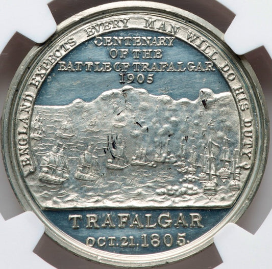 1905 Centenary of the Battle of Trafalgar 32mm white metal medal BHM 3923 MS62