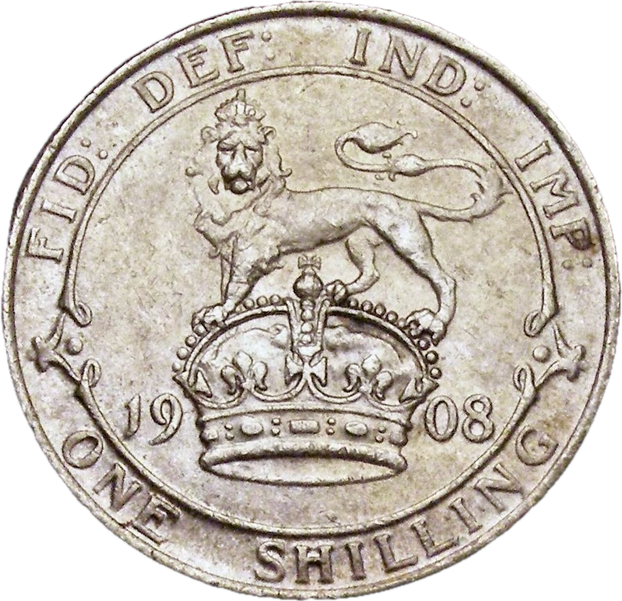 1908 Shilling S3982 ESC 3594 Unusual die Scarce EF