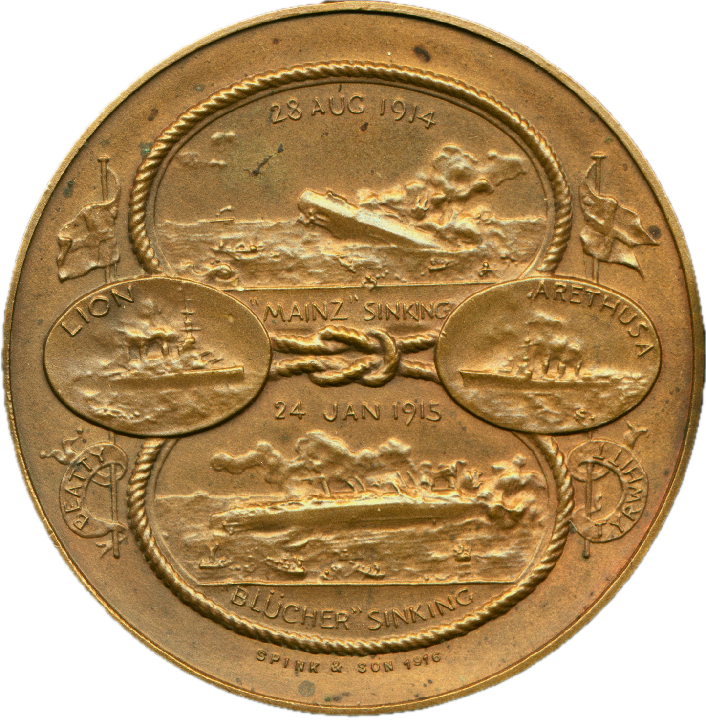 1914 Naval action at Heligoland Bight and 1915 at Dogger Bank 45mm bronze medal BHM 4117 E1940