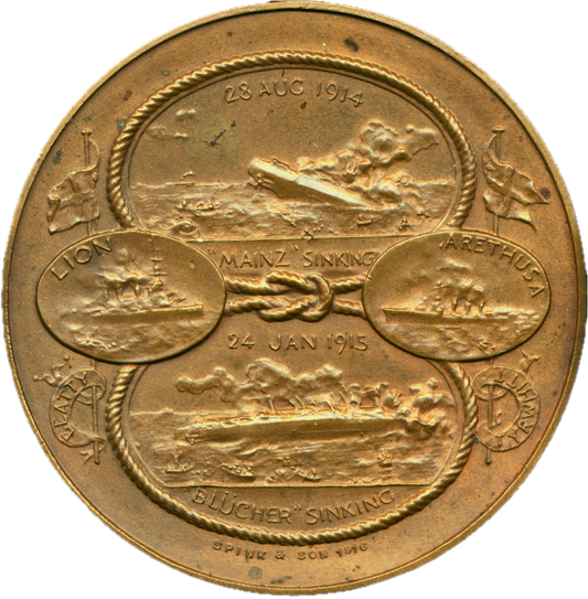 1914 Naval action at Heligoland Bight and 1915 at Dogger Bank 45mm bronze medal BHM 4117 E1940