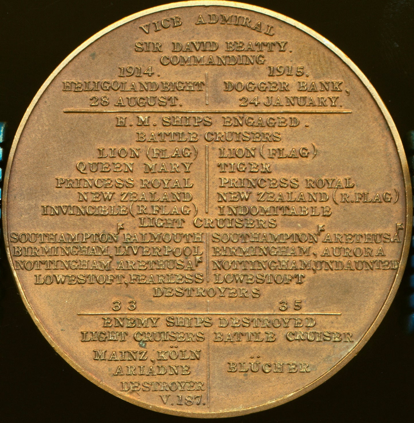 1914 Naval action at Heligoland Bight and 1915 at Dogger Bank 45mm bronze medal BHM 4117 E1940