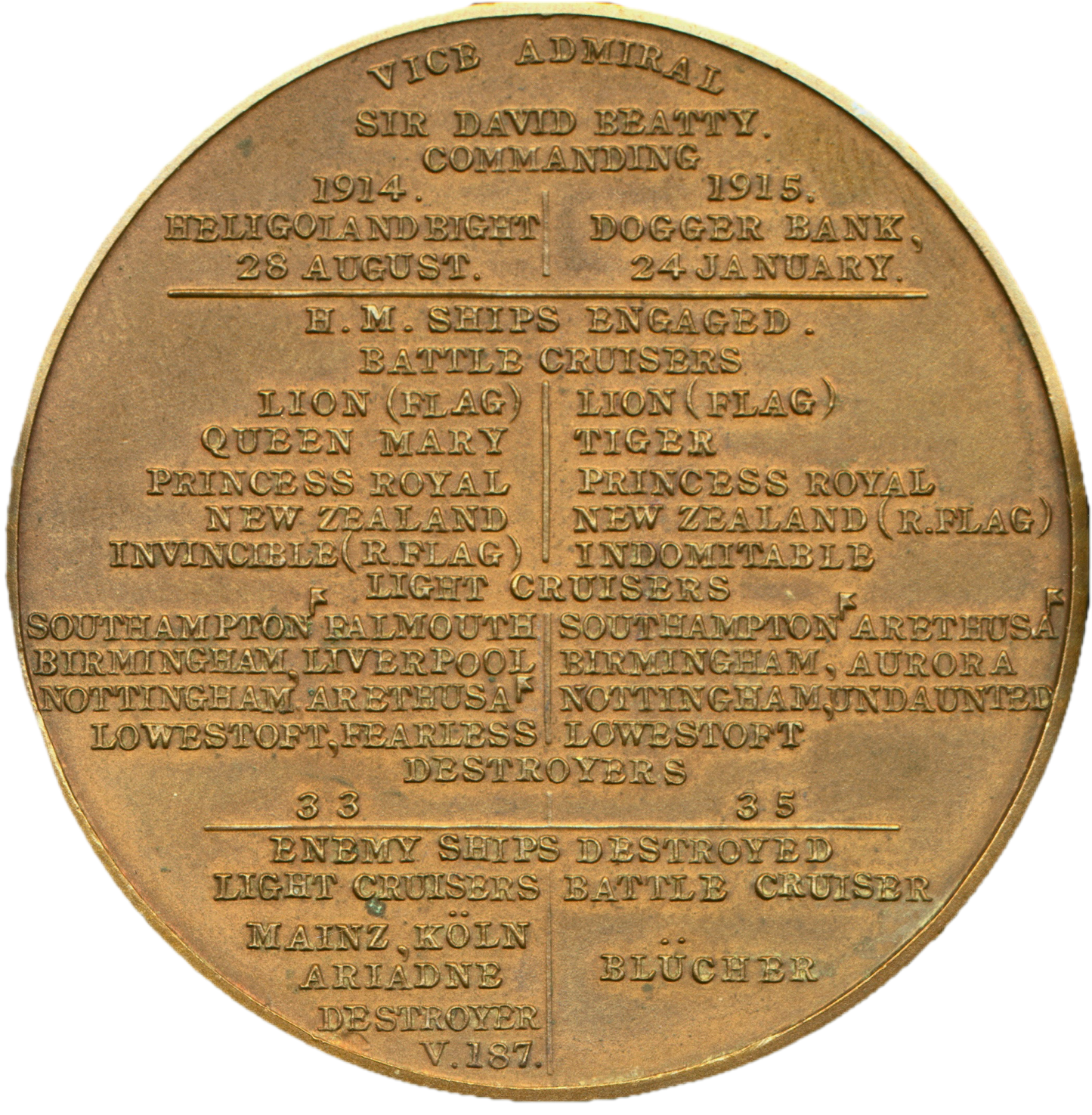1914 Naval action at Heligoland Bight and 1915 at Dogger Bank 45mm bronze medal BHM 4117 E1940