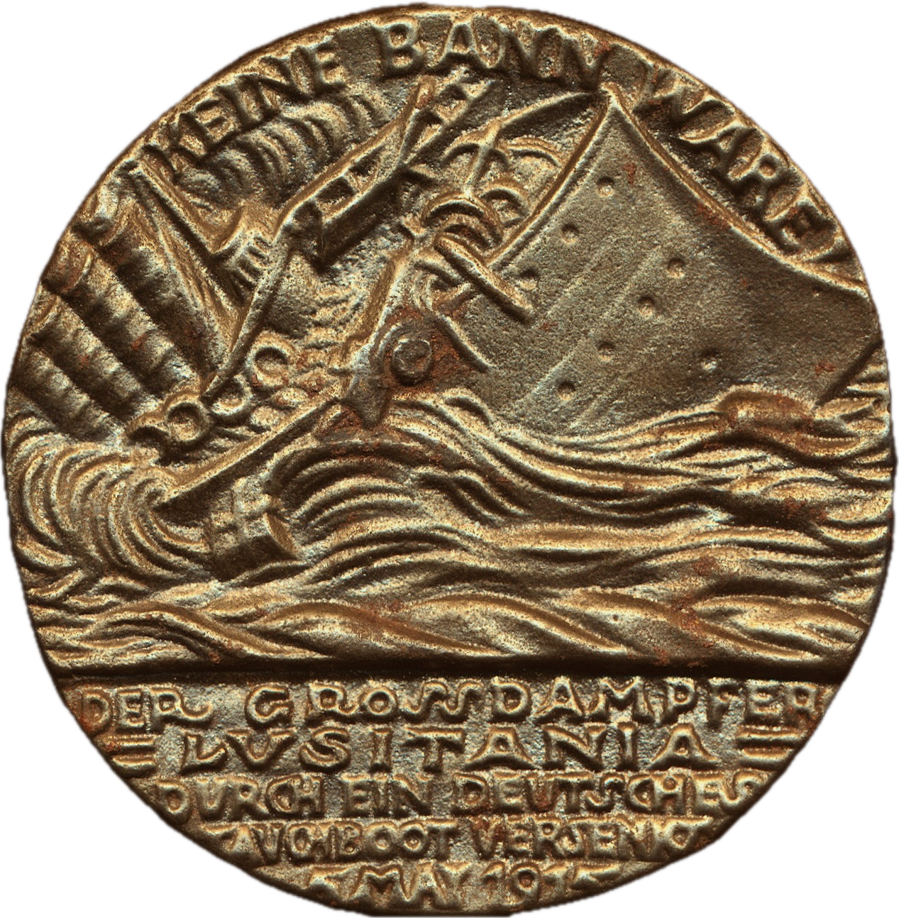 1915 Sinking of the SS Lusitania 55mm iron medal in box BHM 4118 E1941Ab