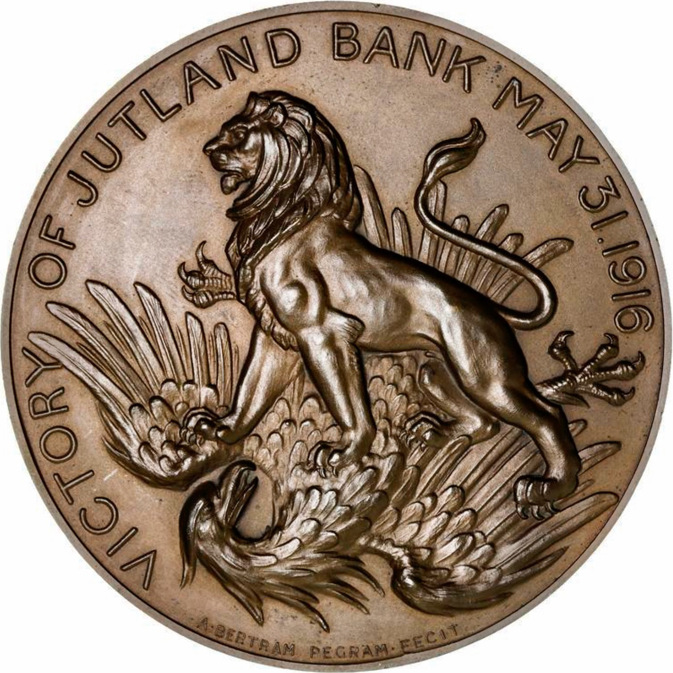 1916 Victory of Jutland Bank 76mm bronze medal BHM 4127 E1949
