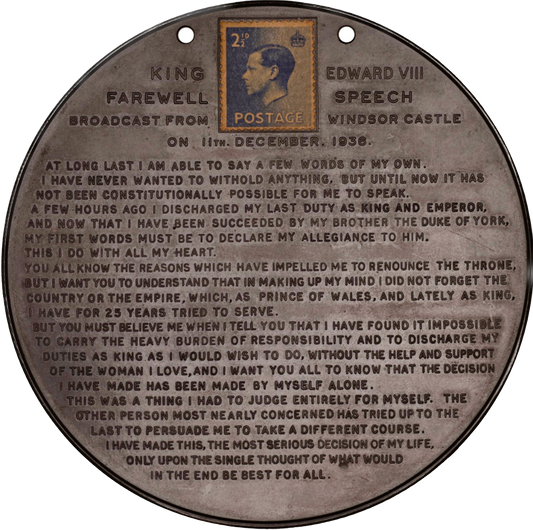 1936 Abdication speech a black bakelite medal 114mm BHM 4272