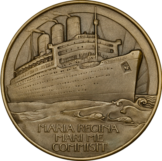 1936 RMS Queen Mary, Maiden Voyage 70mm bronze medal in box of issue