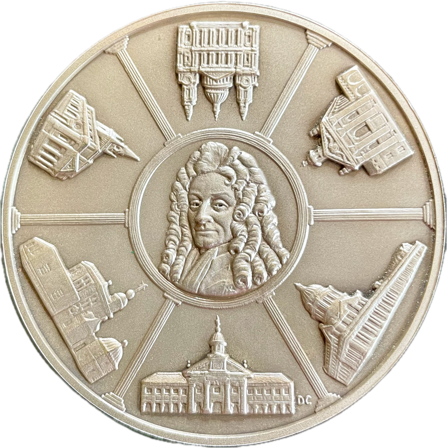 1973 Sir Christopher Wren 63mm Silver Medal in box on 250th Anniversary of his Death by Pinches