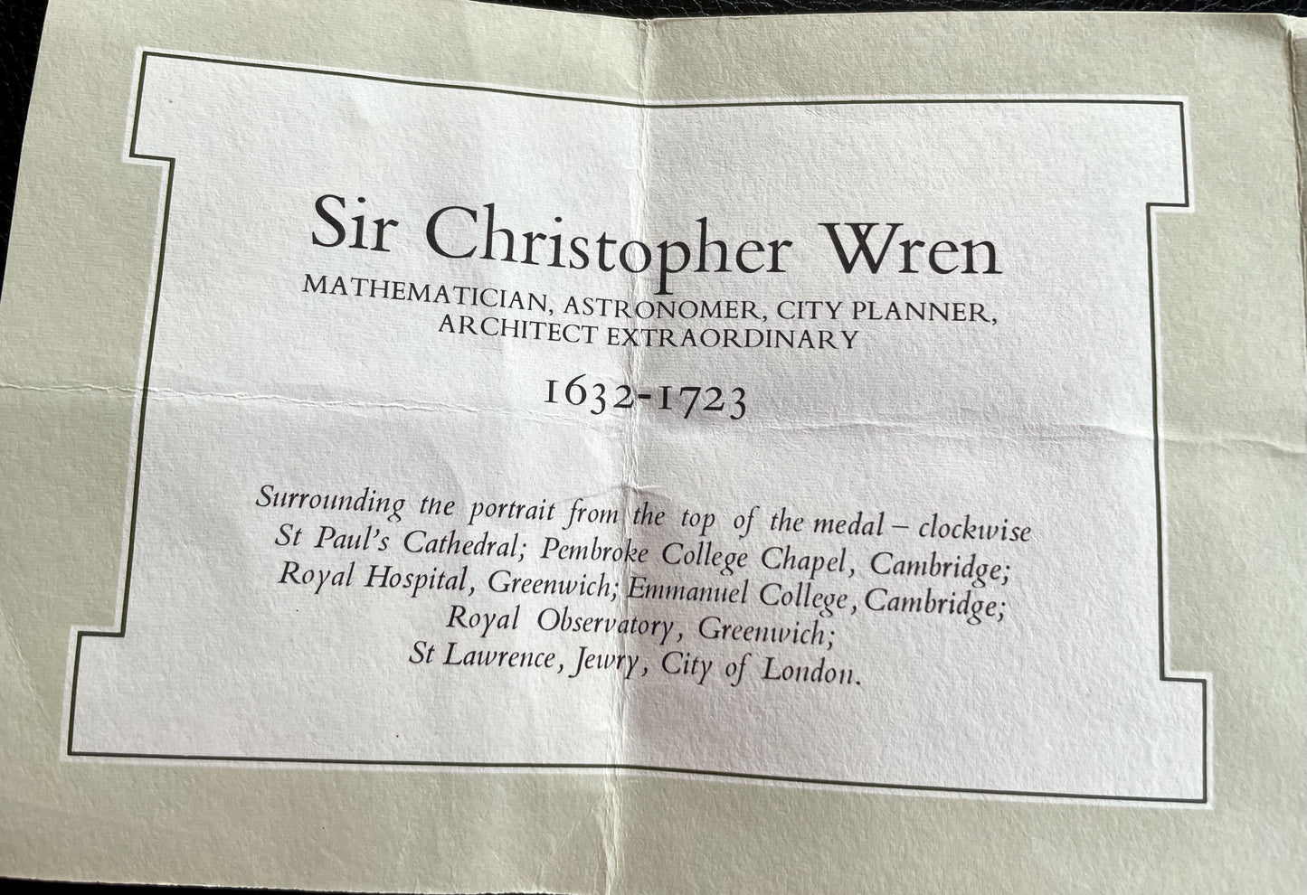 1973 Sir Christopher Wren 63mm Silver Medal in box on 250th Anniversary of his Death by Pinches