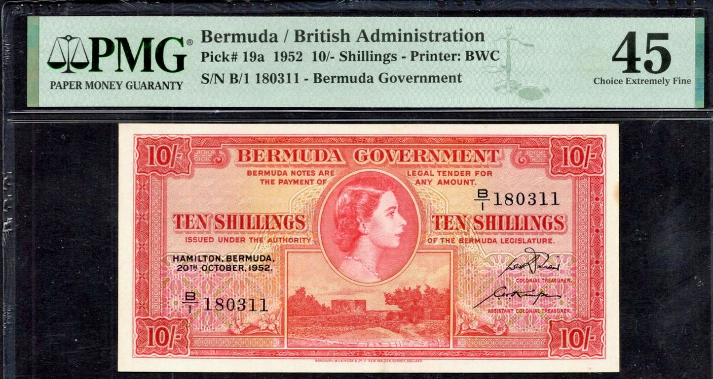 BERMUDA P.19b 1952 10 Shillings Choice EF 45