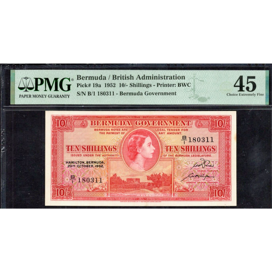 BERMUDA P.19b 1952 10 Shillings Choice EF 45