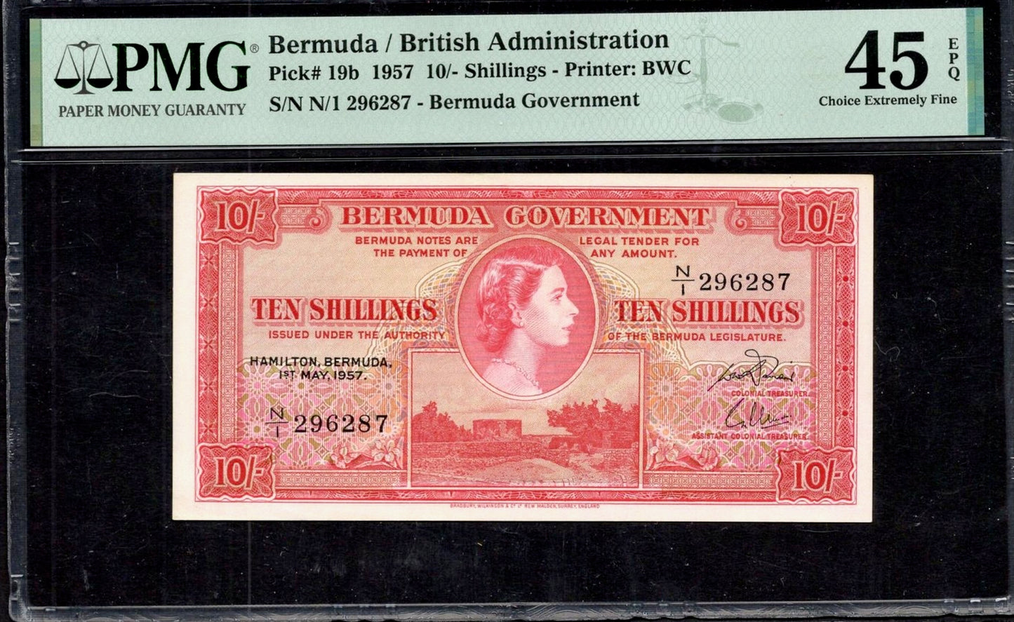 BERMUDA P.19b 1957 10 Shillings Choice EF 45 EPQ