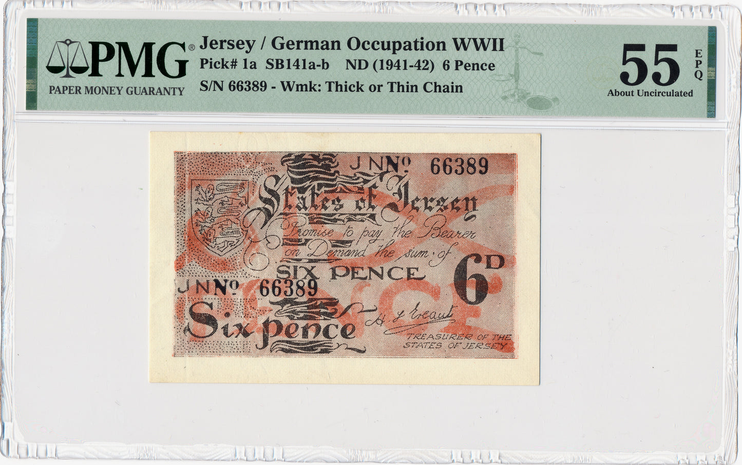 JERSEY P.1a JE1 1942-1945 6 pence AUNC 55 EPQ