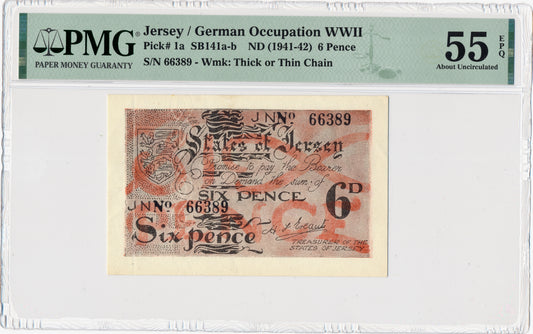 JERSEY P.1a JE1 1942-1945 6 pence AUNC 55 EPQ