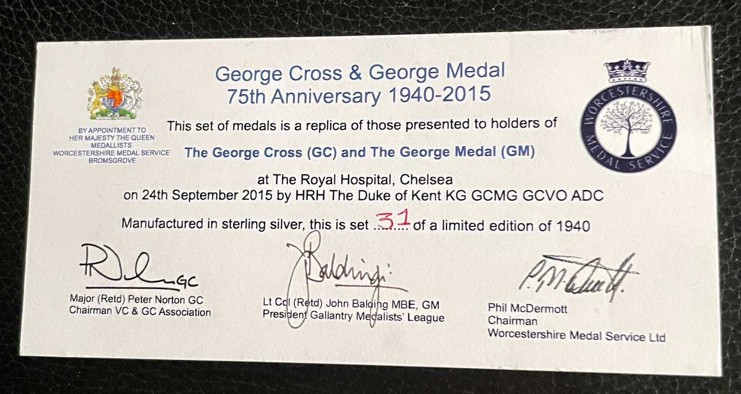 2015 The George Cross and George Medal 75th Anniversary solid silver medallions in box of issue