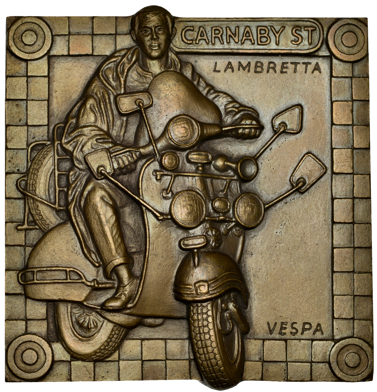 2015 Mods and Rockers 72mm square bronze plaque Very rare