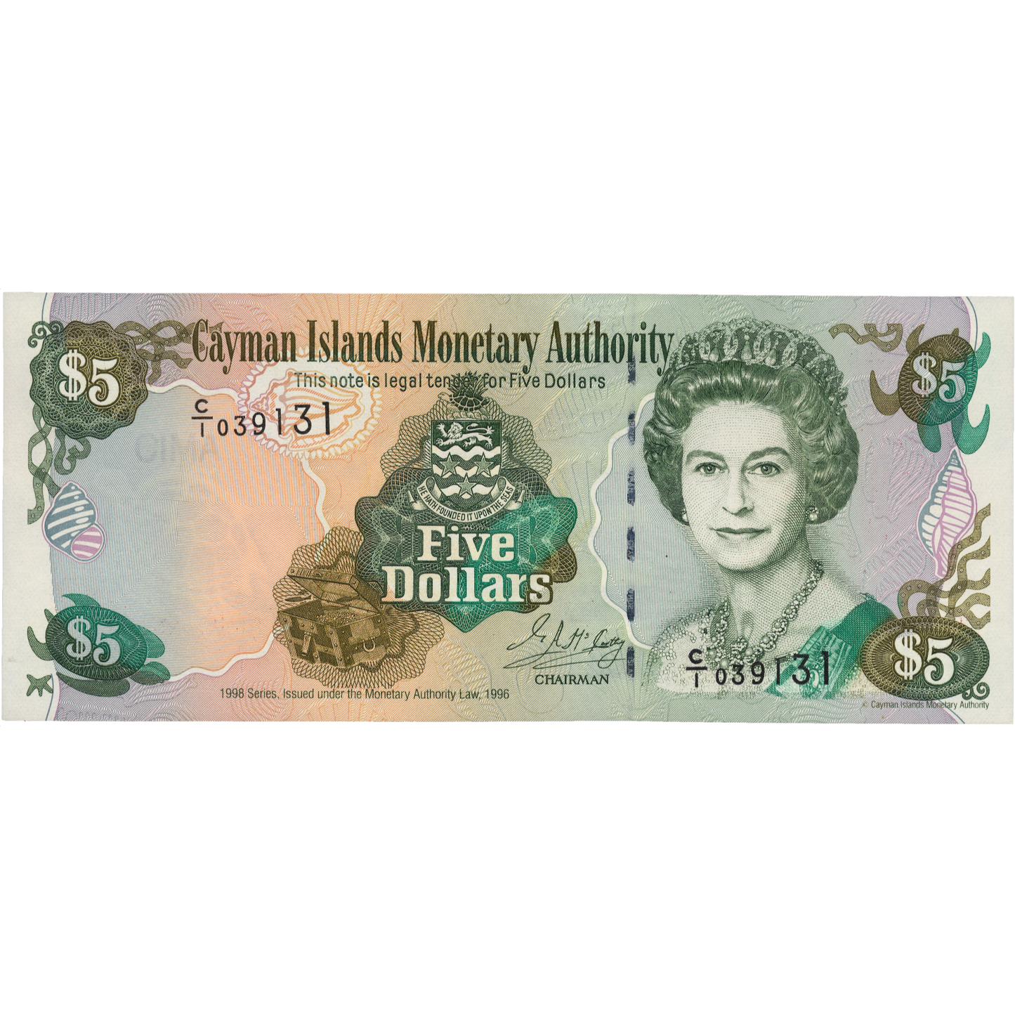 CAYMAN ISLANDS P.22a 1998 $5 UNC