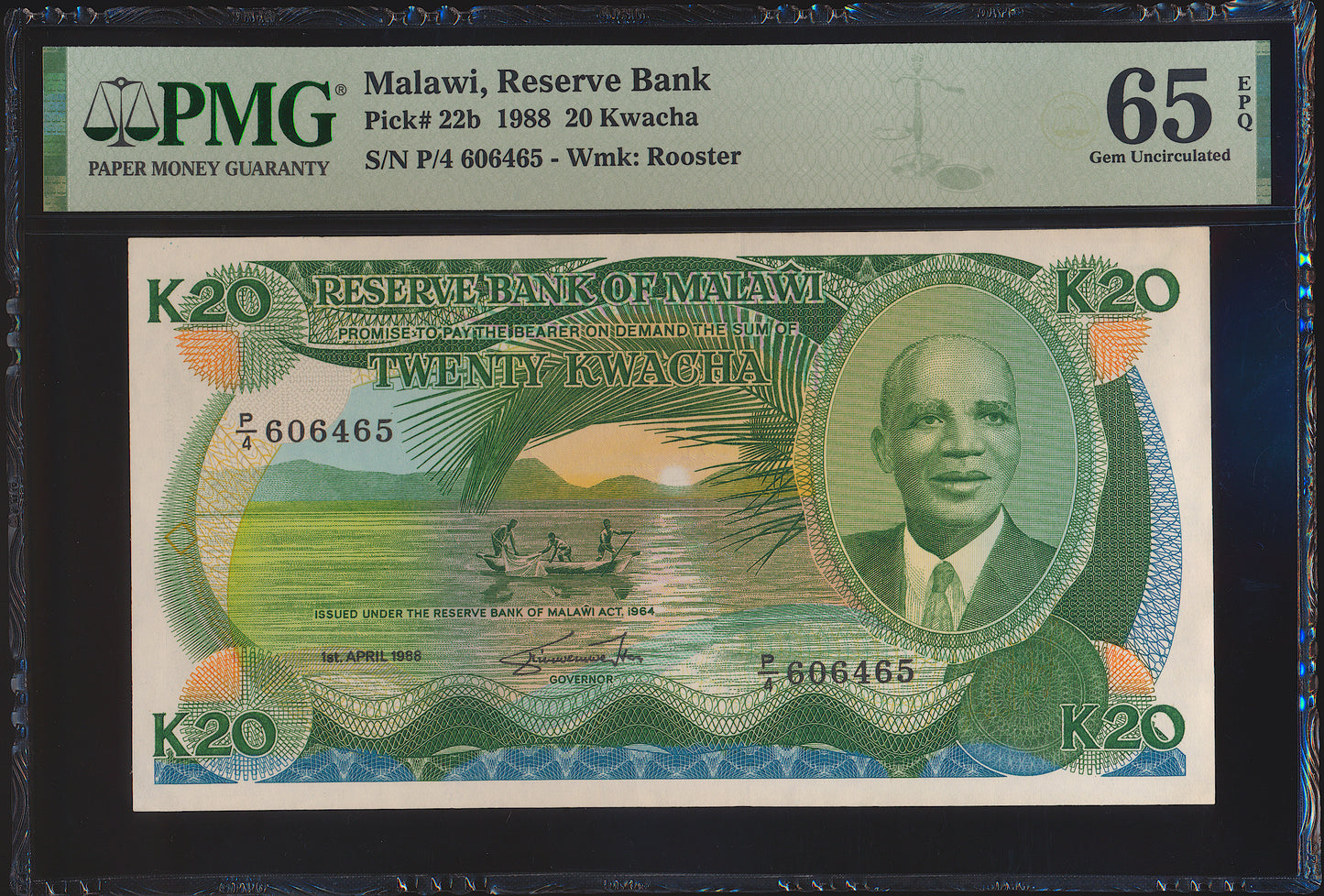 MALAWI P.22b 1988 20 Kwacha GEM UNC 65 EPQ