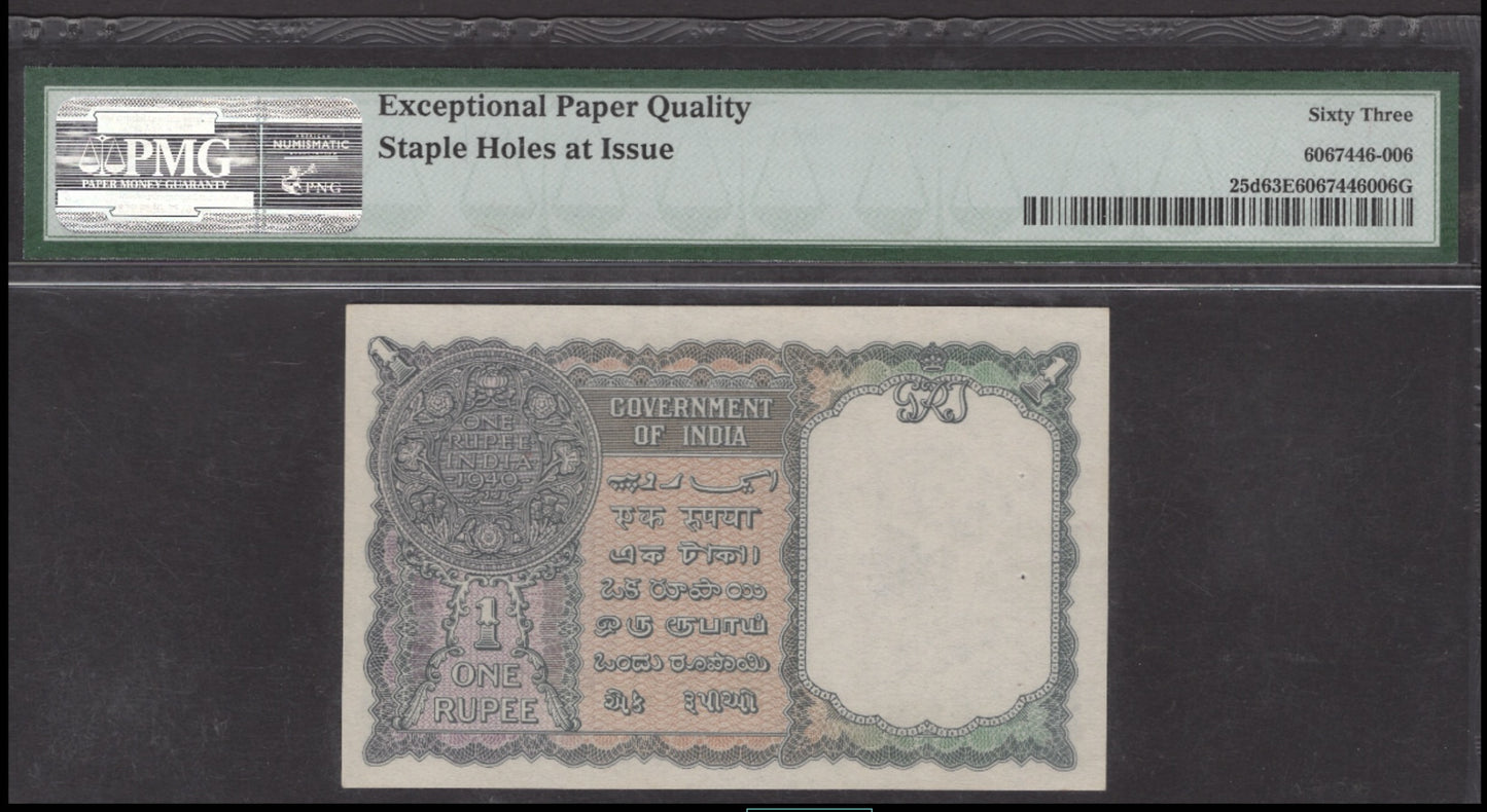 INDIA P.25d 1940 1 Rupee Choice UNC 63 EPQ