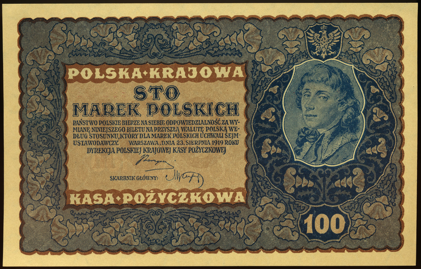POLAND P.27 1919 100 Marek UNC