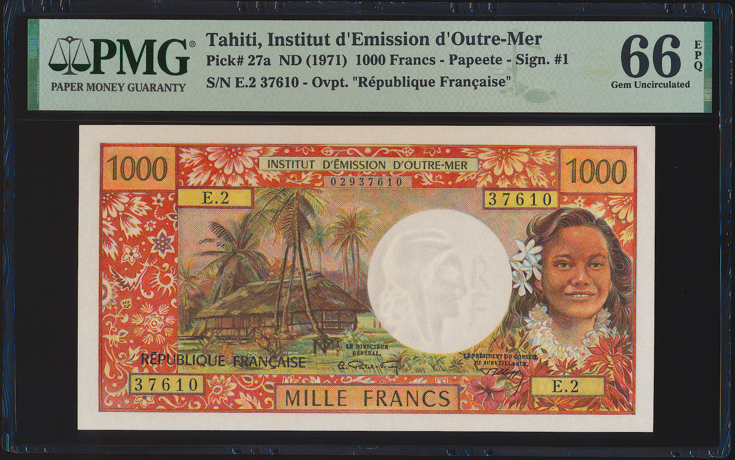 TAHITI P.27a 1971 1000 francs GEM UNC 66 EPQ