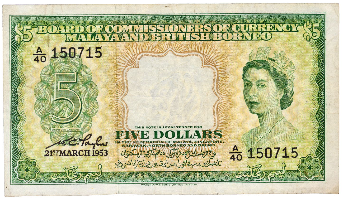 MALAYA and BRITISH BORNEO P.2a 1953 $5 VF