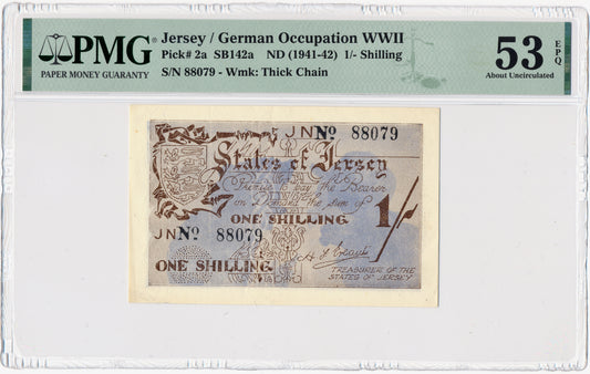 JERSEY P.2a JE2 1942 1 Shilling AUNC 53 EPQ