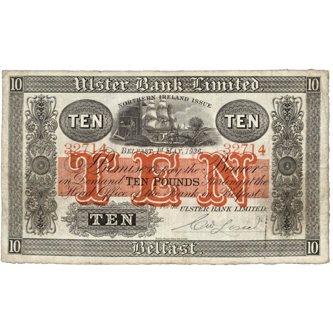 NORTHERN IRELAND P.314 NI822 1936 Ulster Bank £10 GF
