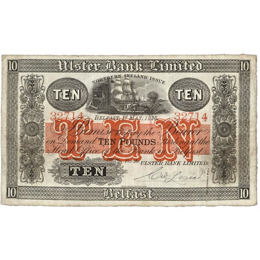 NORTHERN IRELAND P.314 NI822 1936 Ulster Bank £10 GF
