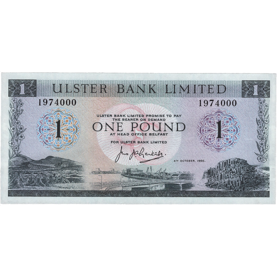 NORTHERN IRELAND P.321a NI805 1966 Ulster Bank £1 AUNC