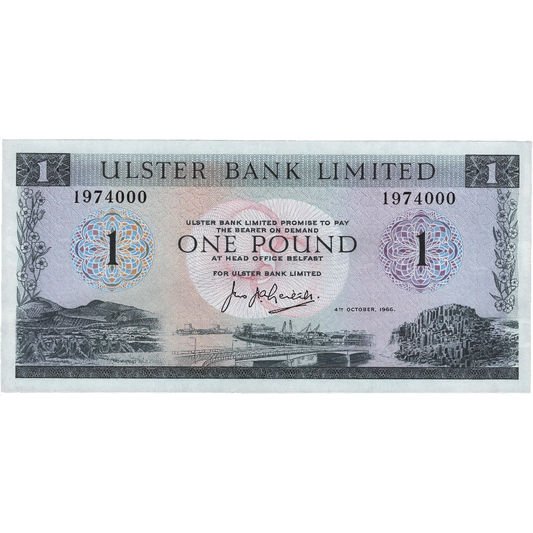 NORTHERN IRELAND P.321a NI805 1966 Ulster Bank £1 AUNC