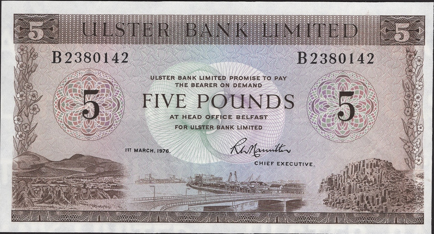 NORTHERN IRELAND P.326b NI815b 1976 Ulster Bank £5 UNC