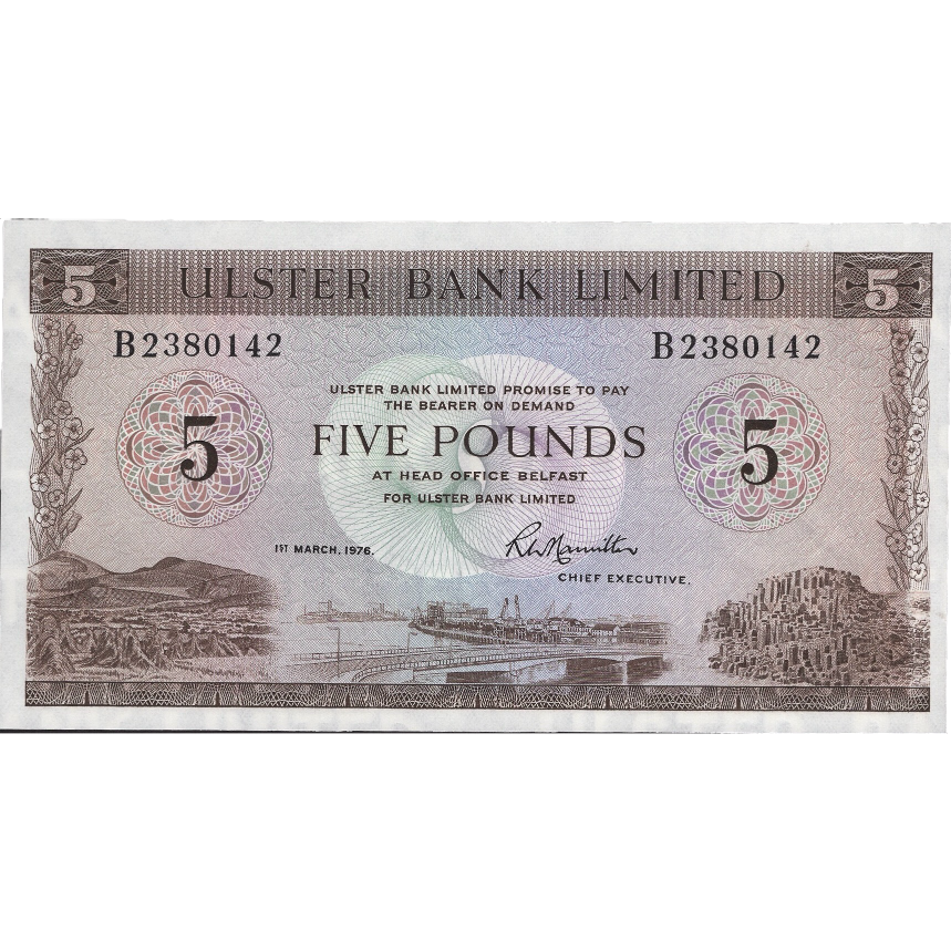NORTHERN IRELAND P.326b NI815b 1976 Ulster Bank £5 UNC