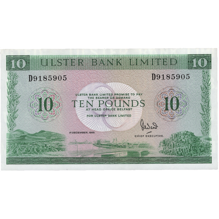NORTHERN IRELAND P.327d NI825d 1989 Ulster Bank £10 UNC