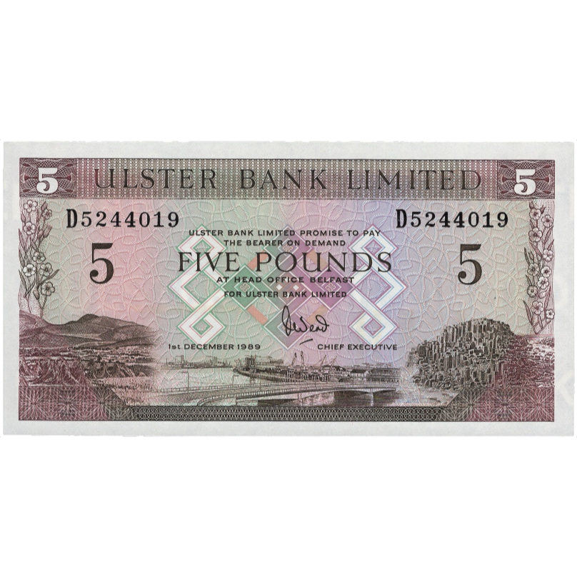 NORTHERN IRELAND P.331a NI816 1989 Ulster Bank £5 UNC