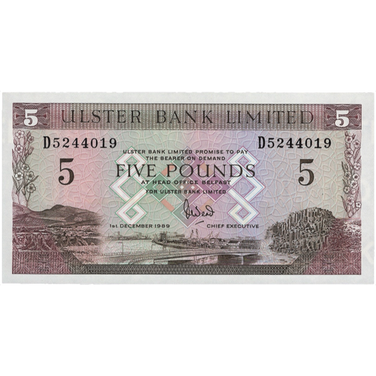 NORTHERN IRELAND P.331a NI816 1989 Ulster Bank £5 UNC